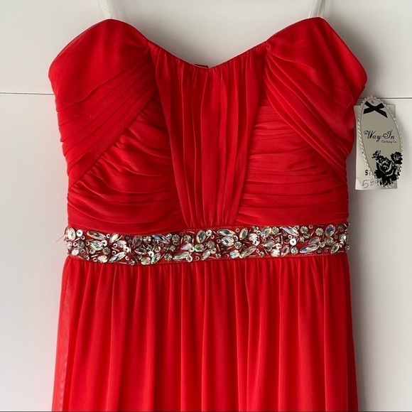 Women Juniors Red Lace Formal Party Bridesmaid Prom Long Maxi Dress Crystals, 7 - Picture 7 of 16